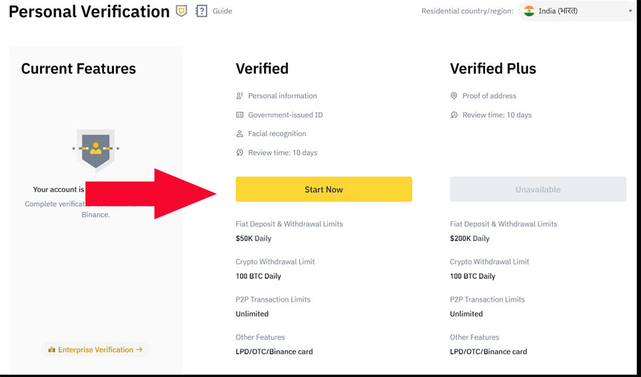 binance kyc verification start