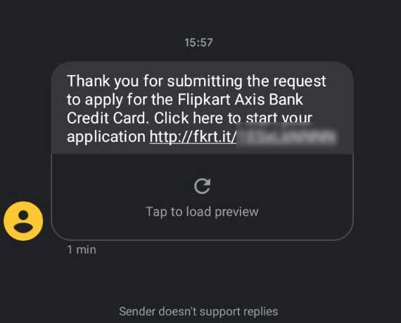 flipkart card apply link sms